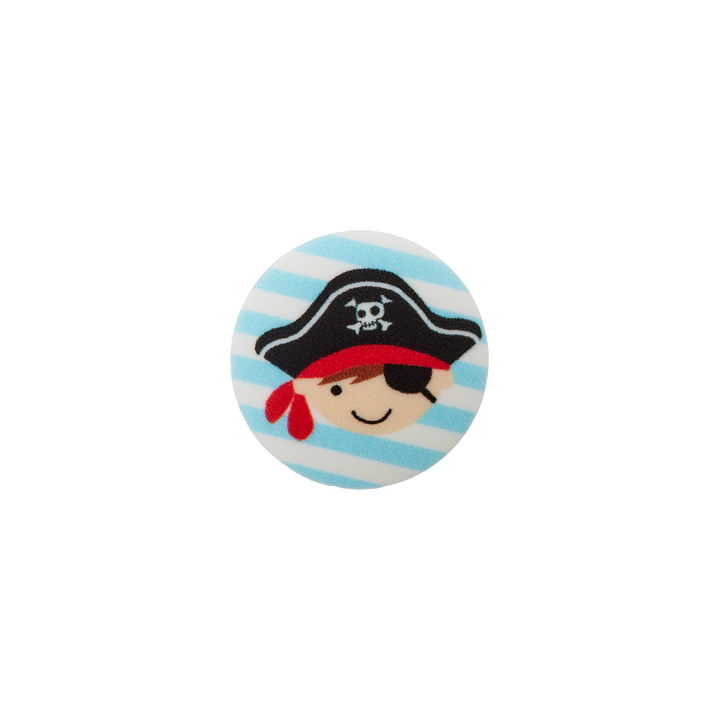 Polyester button shank, 18mm, Pirate head, multicoloured