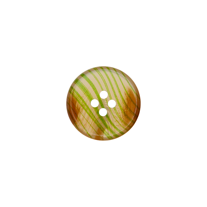 Polyester button 4-holes, Stripes, 15mm, light green