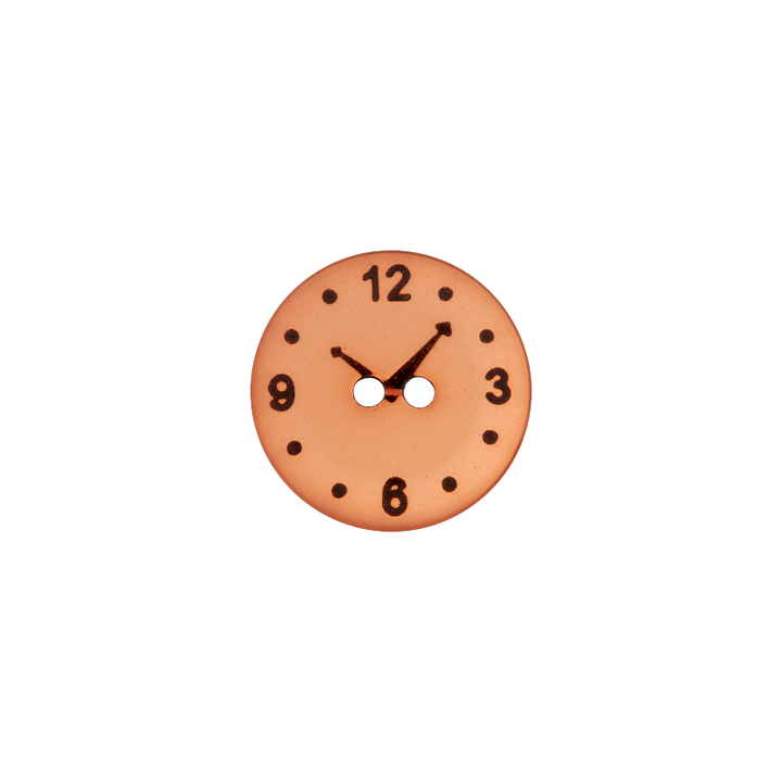 Polyester button 2-holes, Clock, 15mm, orange