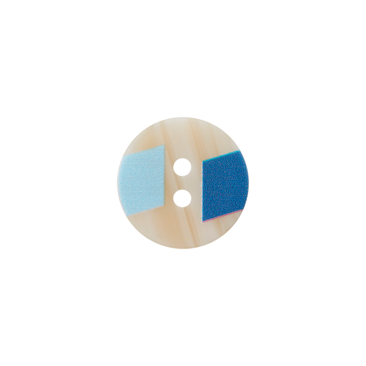 Polyesterknopf 2-Loch, 15mm, hellblau/blau