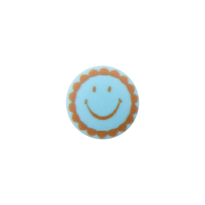 Polyester button shank, Smiley, 15mm, light blue