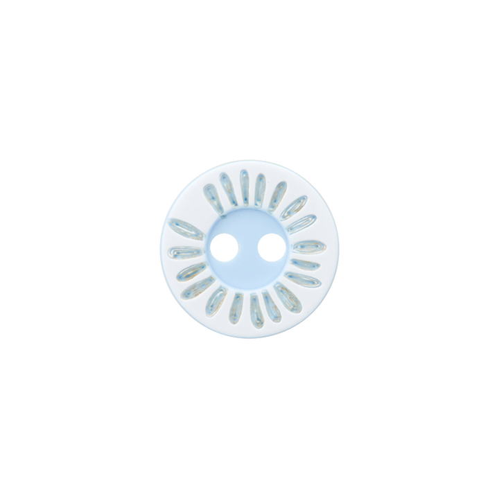 Polyester button 2-holes, Flower, 12mm, light blue