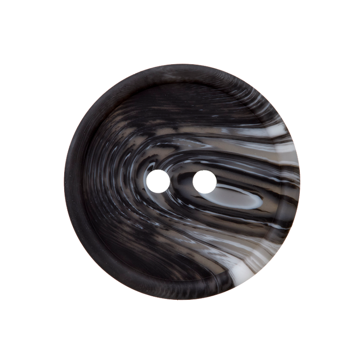 Polyesterknopf 2-Loch, mit Maserung, 20mm, schwarz