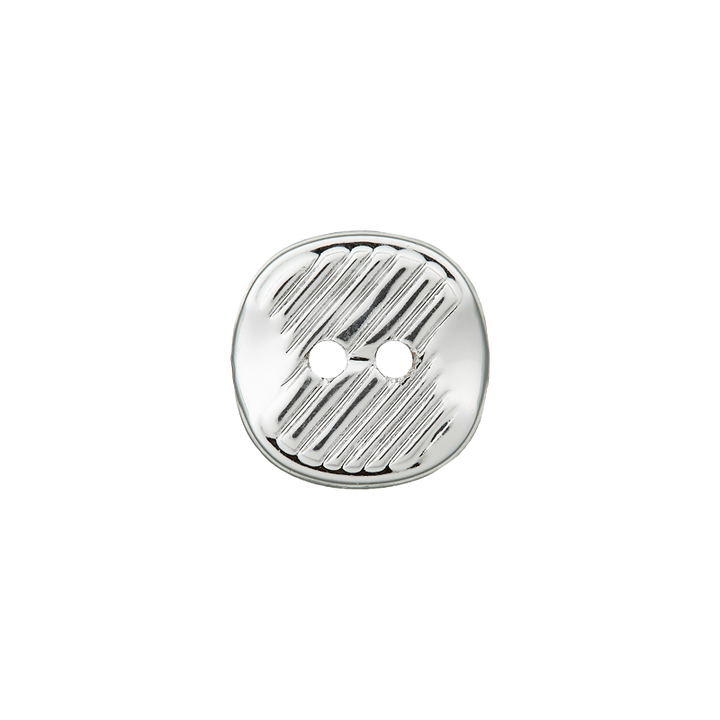 Bouton polyester,2-trous,métallisé,12mm,argent