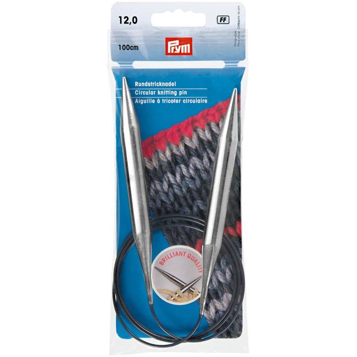 Circular knitting needles, 100cm, 12.00mm, silver-coloured