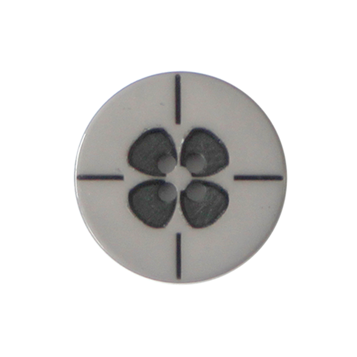 Polyester button 4-holes, Flower, 23mm, medium grey