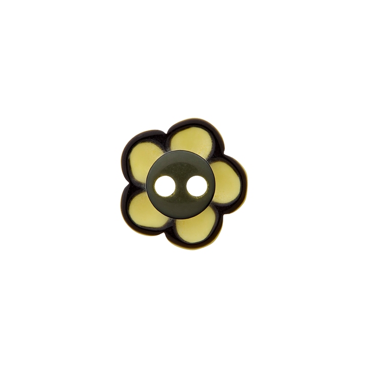 Polyester button 2-holes, Flower, 12mm, yellow