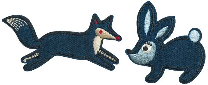 Appliqué Fox & Rabbit self-adhesive/to iron-on, blue