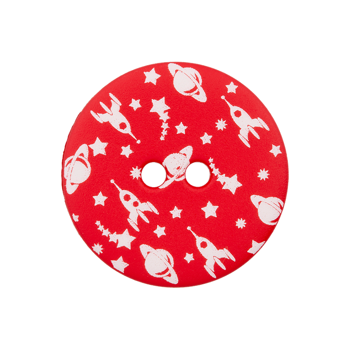 Bouton polyester 2-trous, happy space, 20mm, rouge