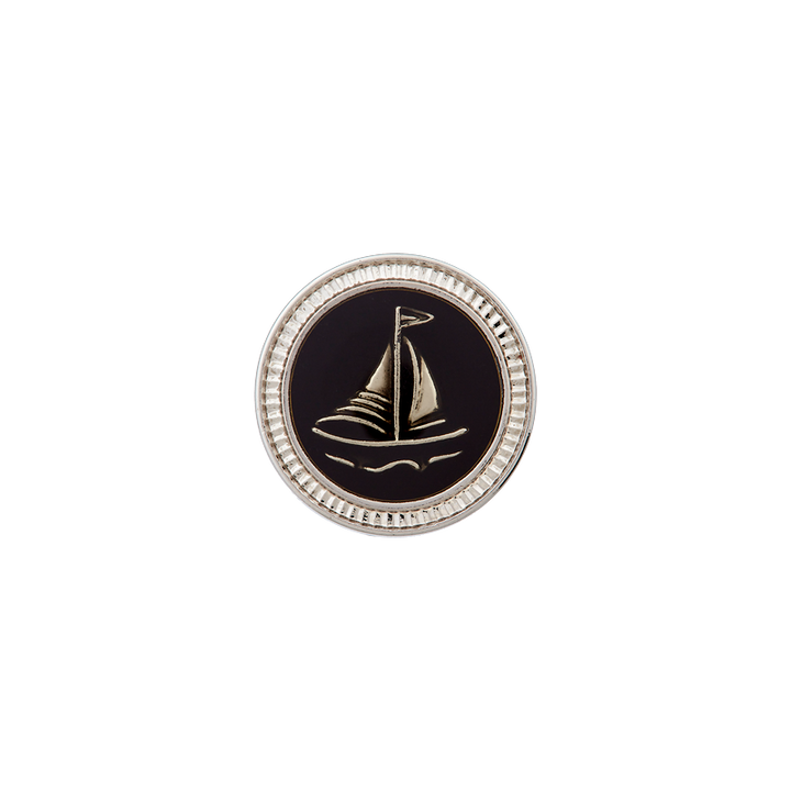 Polyester button shank, metallisiert, Sailing boat, 15mm, black