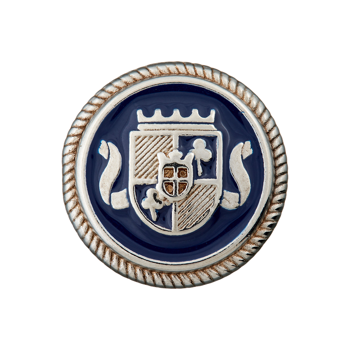 Metallknopf Öse, Wappen, 15mm, silber/marine