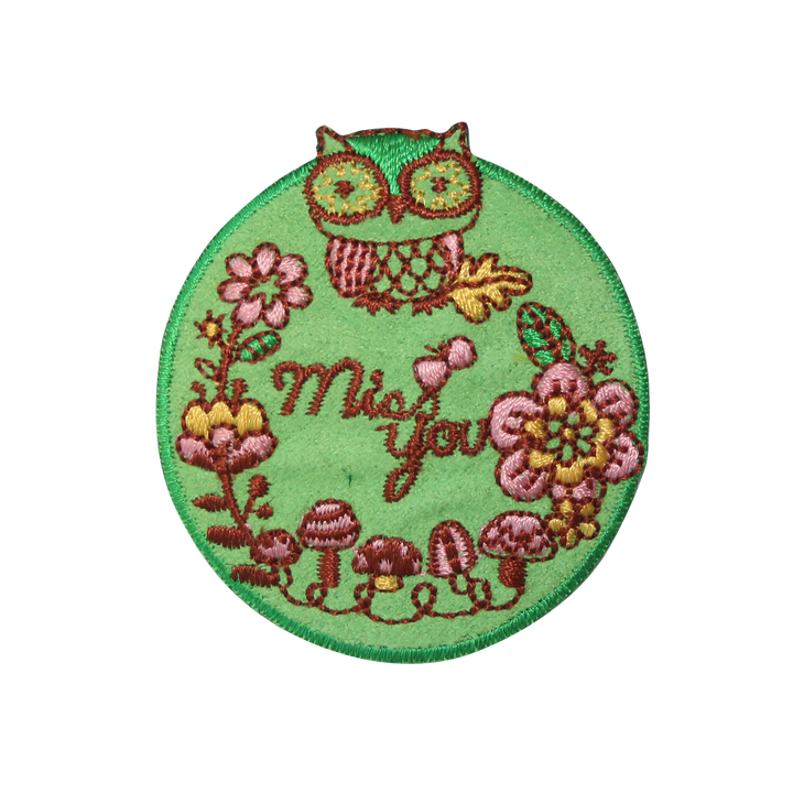 Appliqué Patch owl green/brown