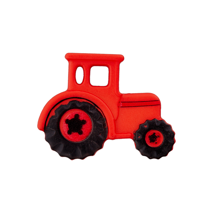 Polyesterknopf Öse, Traktor, 23mm, rot