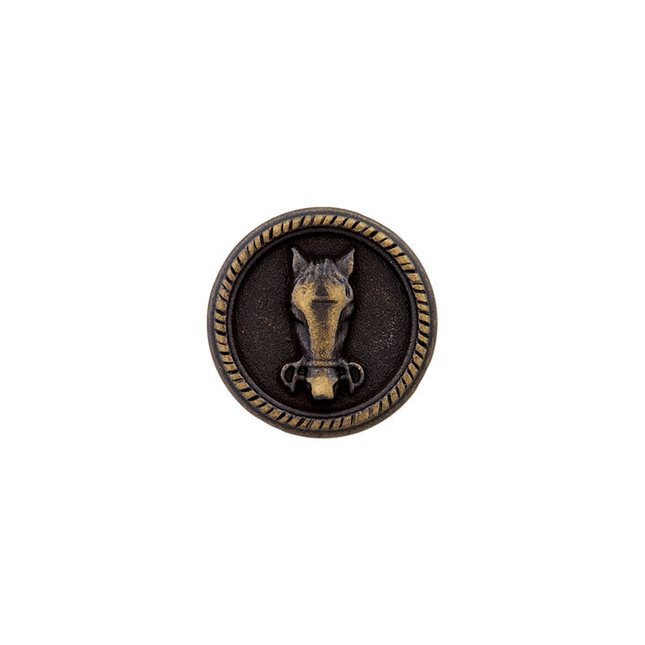 Metal button shank, Horse, 18mm, antique brass