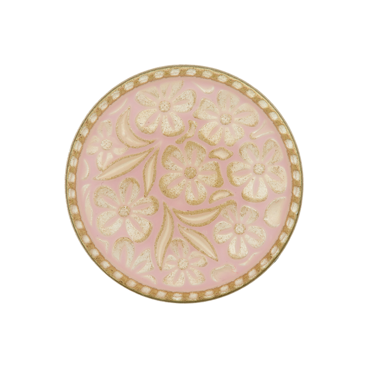 Bouton métal/polyester pied, Fleurs, rose