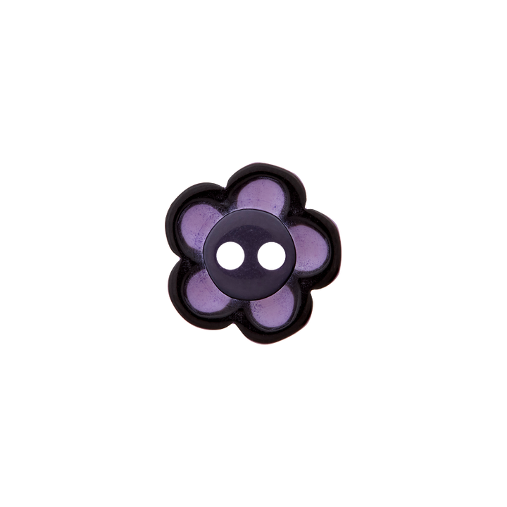 Polyester button 2-holes, Flower, 12mm, lilac