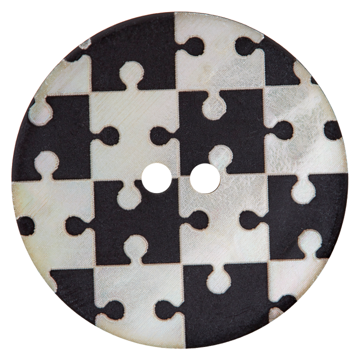 Bouton nacre 2-trous, Puzzle, 28mm, noir