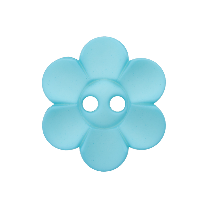 Polyester button 2-holes, Flower, 20mm, light turquoise