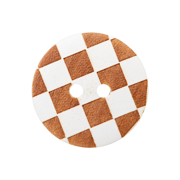 Wood button 2-holes, Checks, 20mm, white