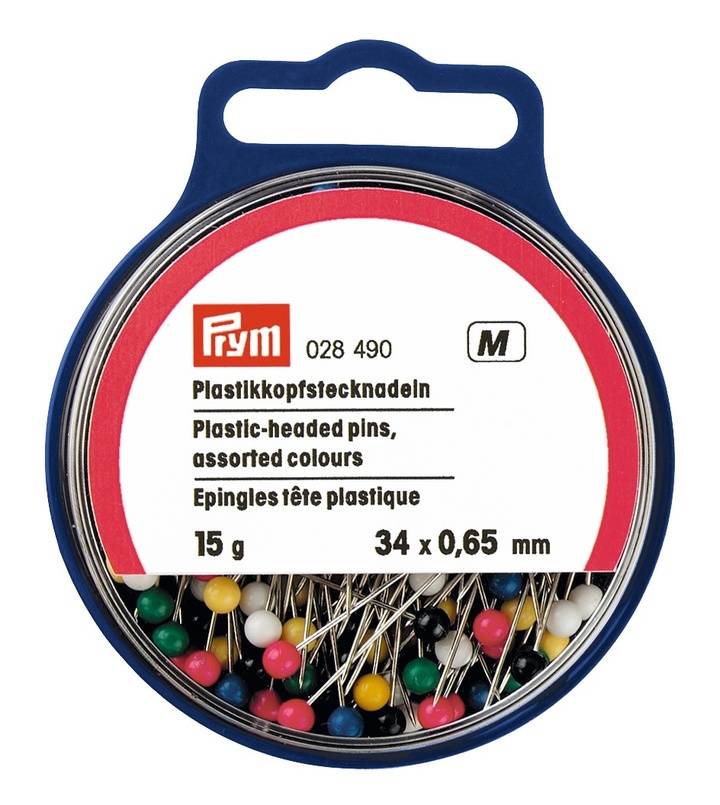 Plastic-headed pins, 0.65 x 34mm, multi-colour