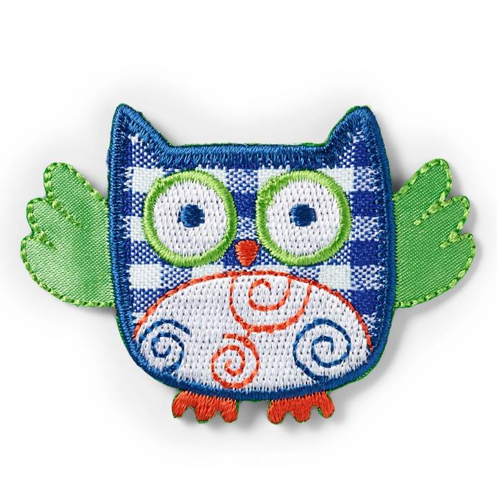Applique owl, blue/green