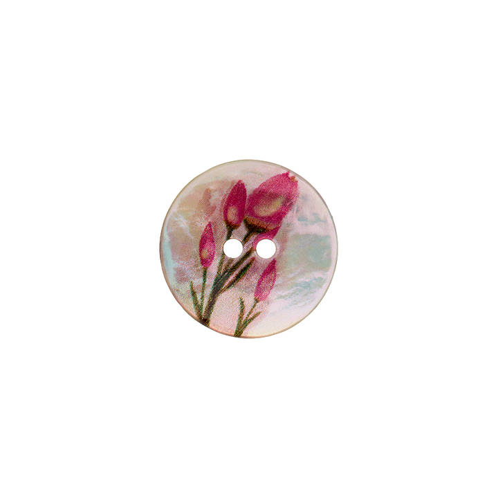 Bouton nacre 2-trous, Fleur, 18mm, fuchsia