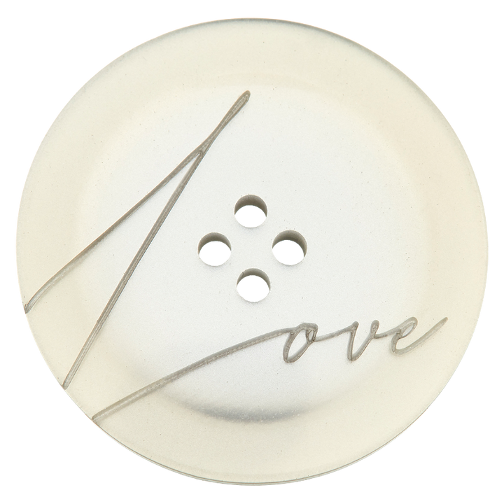 Polyester button 4-holes, Love, 28mm, medium grey