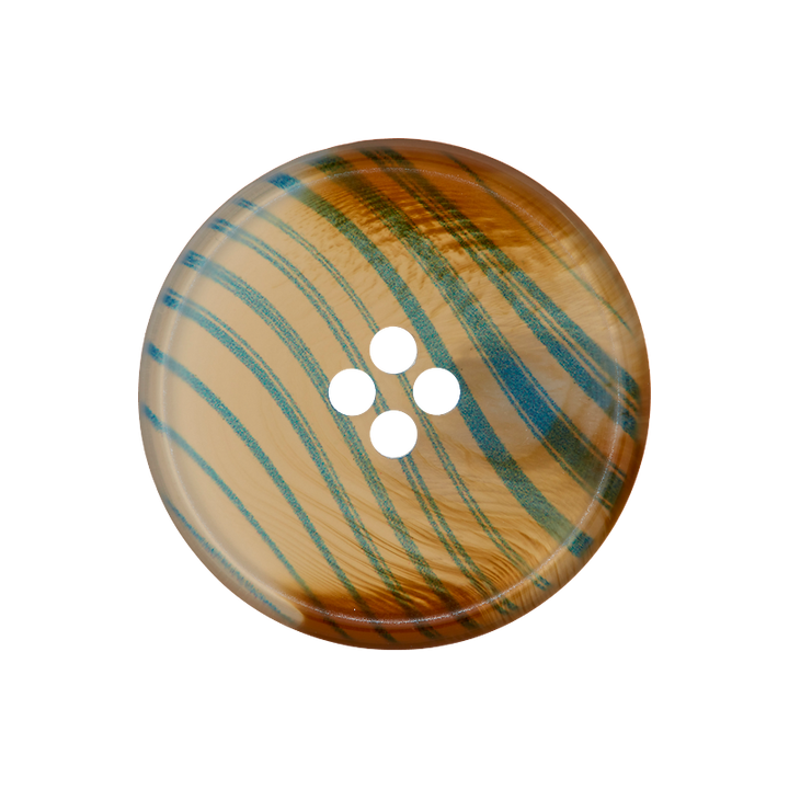 Пуговица из полиэстера, с 4 отверстиями, «Полоски», 25мм, цвет бирюзовый, темный