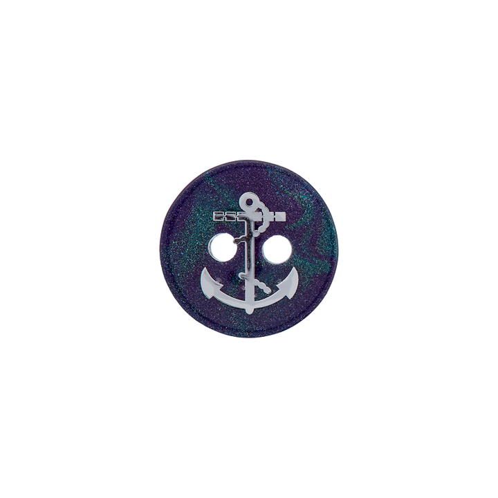 Polyester button 2-holes, Anchor, 11mm, navy