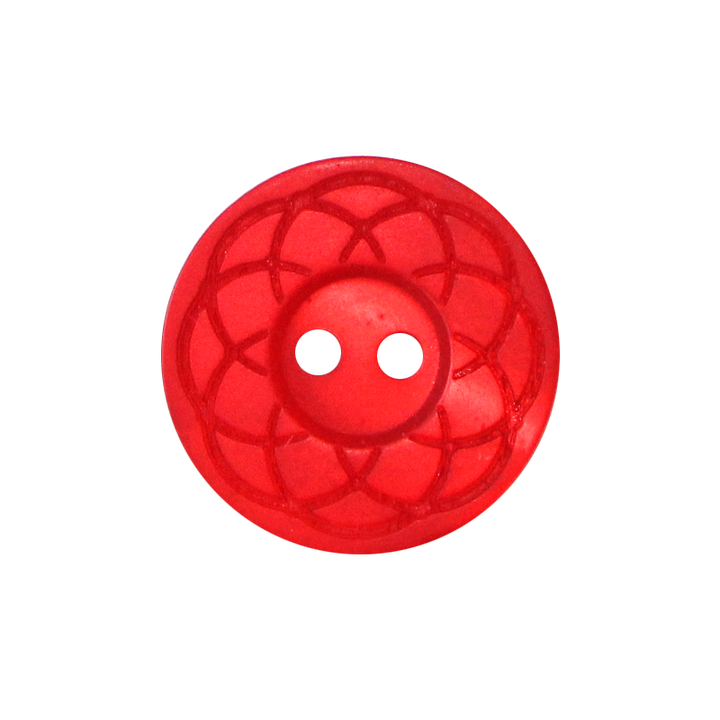 Bouton polyester 2-trous, Fleur, 25mm, rouge