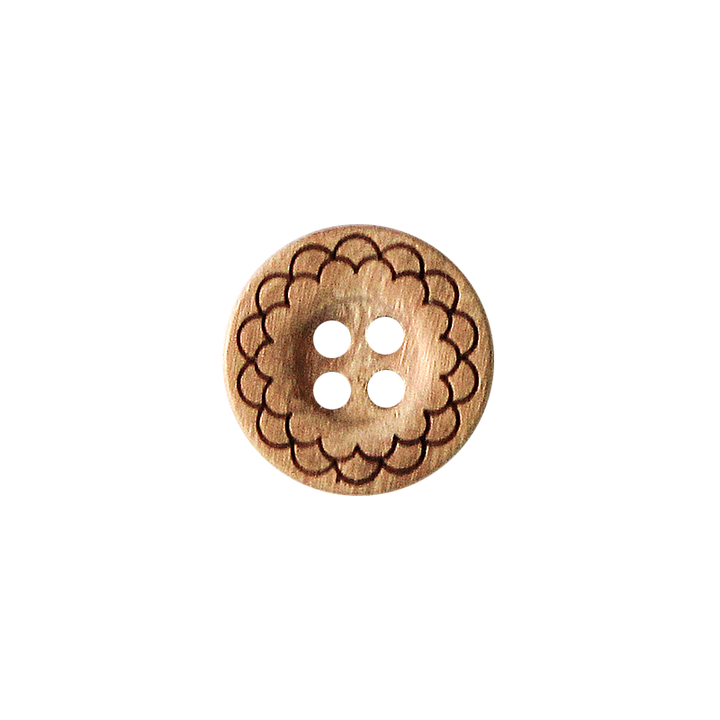 Wood button 4-holes, Wave, 10mm, beige