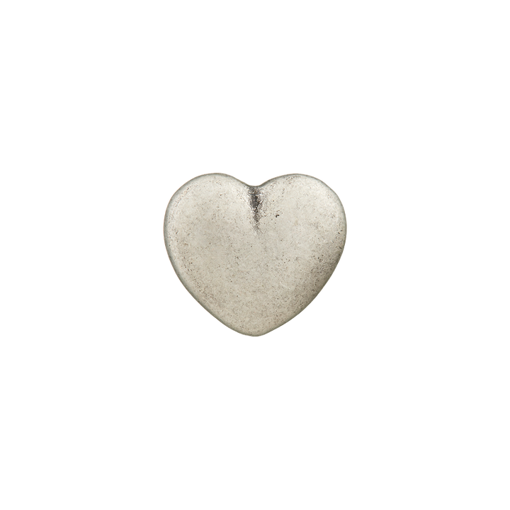 Bouton polyester pied, coeur,12mm,argent vieilli