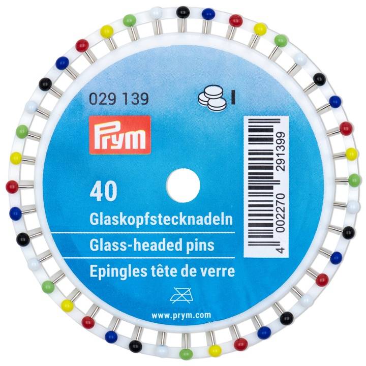 Glass-headed pins, 0.60 x 30mm, multi-colour, 40 items