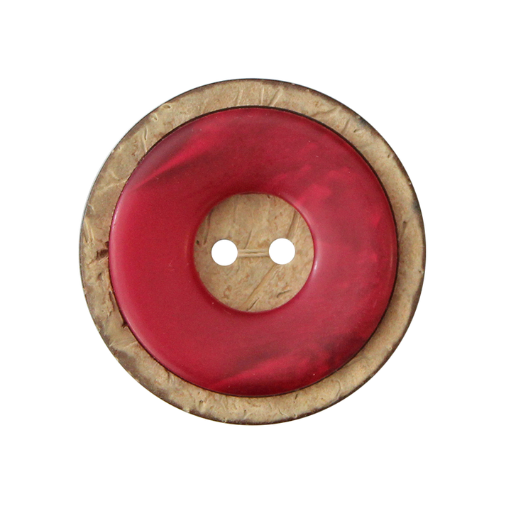 Пуговица из кокоса/полиэстера, с 2 отверстиями, 30 мм, бордовый цвет