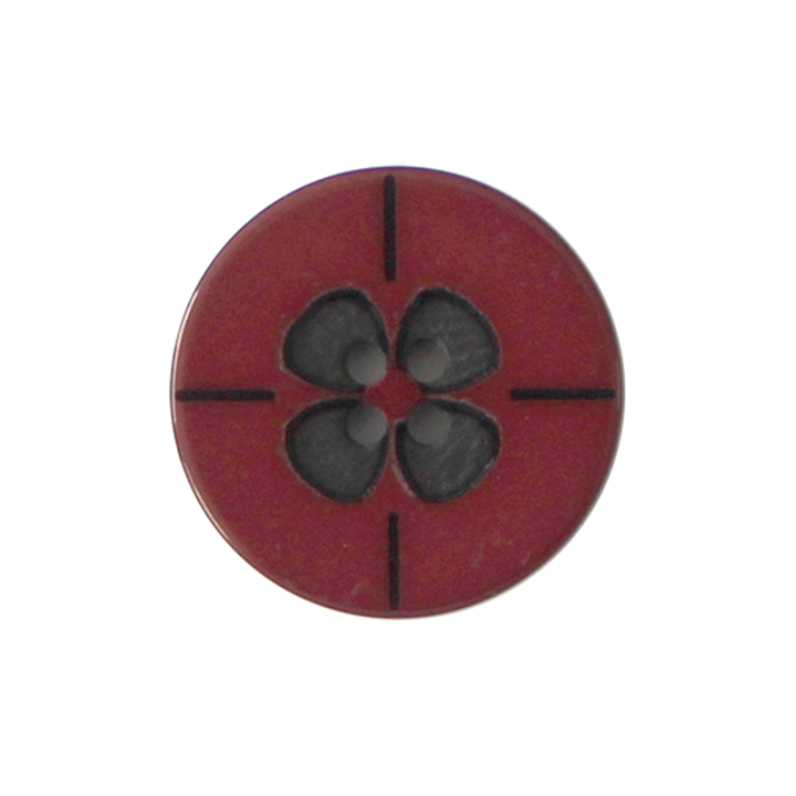 Polyester button 4-holes, Flower, 23mm, bordeaux