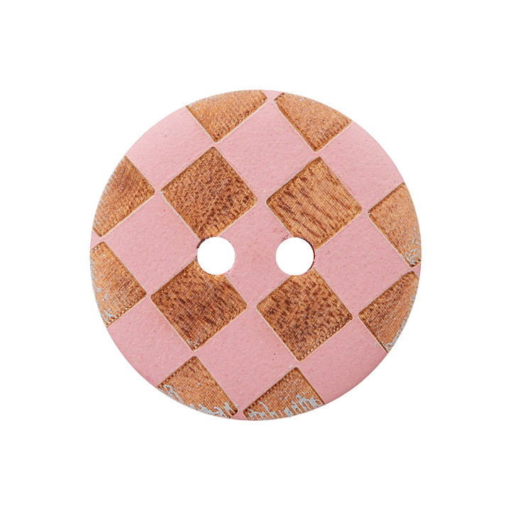 Wood button 2-holes, Checks, 20mm, rose