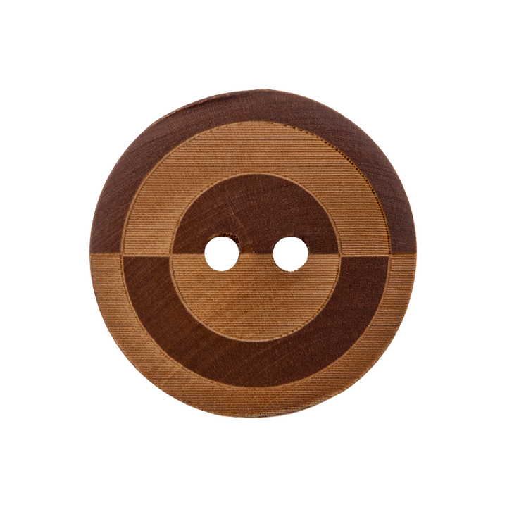 Пуговица деревянная, с 2 отверстиями, графический мотив, 23мм, цвет коричневый, темный