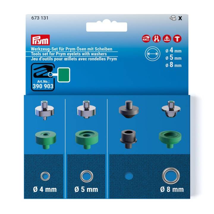 Tools set for Prym eyelets with washers, 4, 5 and 8 mm