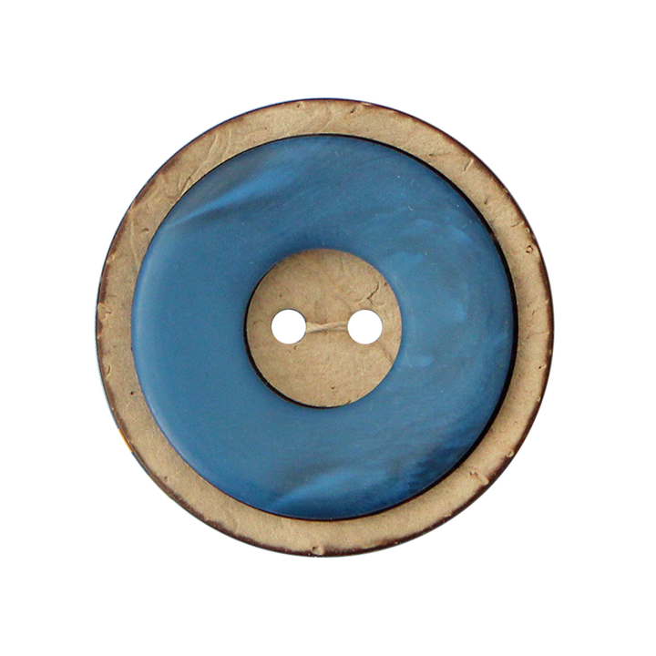Пуговица из кокоса/полиэстера, с 2 отверстиями, 40 мм, синий цвет