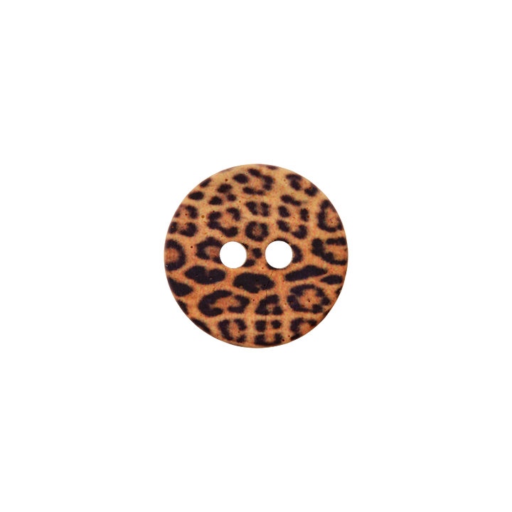 Polyesterknopf 2-Loch, Animalprint Leopard, 15mm, mehrfarbig