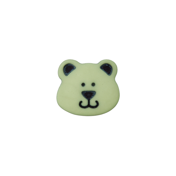 Пуговица «Медведь», из полиэстера, на ножке, 15 мм, зеленый, светлый цвет