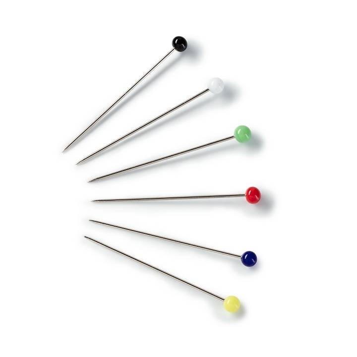 Glass-headed pins, 0.80 x 48mm, white, 30g, card with box