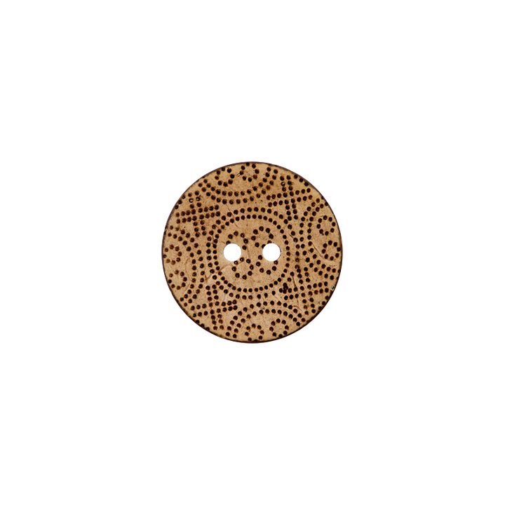 Coconut button 2-holes, Ornament pattern, 23mm, light brown