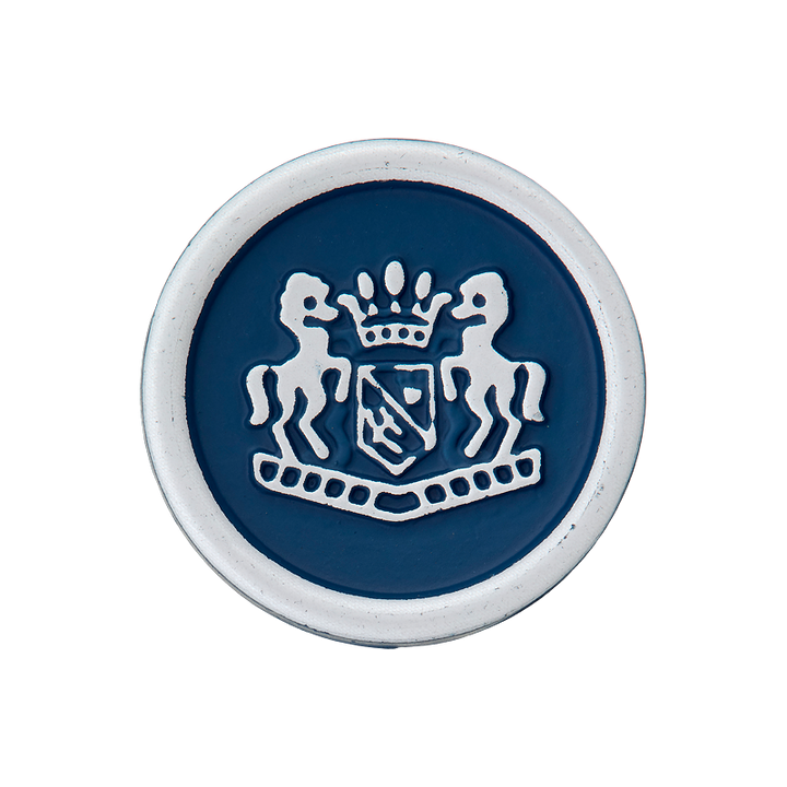 Polyester button shank, metallised, with emblem, 20mm navy