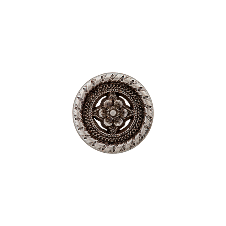 Metal button shank, Flower, 15mm, antique silver