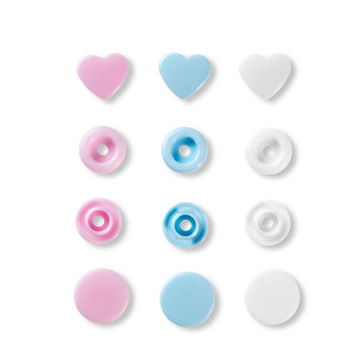 Colour snap fastener, Prym Love, heart, 12.4mm, rose/green/light blue