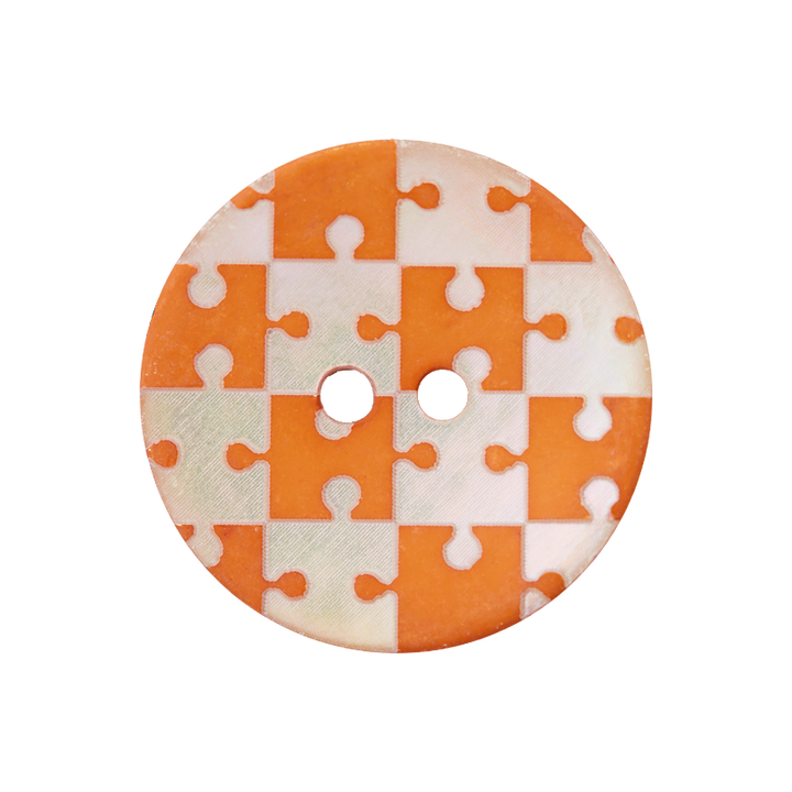 Bouton nacre 2-trous, Puzzle, 23mm, orange