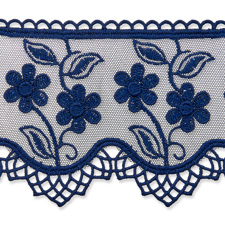 Embroidered tulle 85mm blue