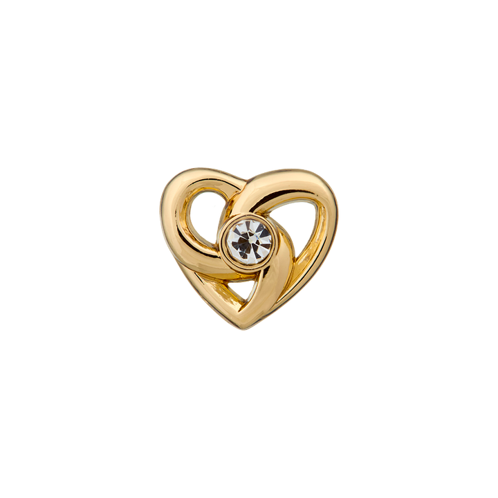 Metal/rhinestone button shank, Heart, 11mm, gold