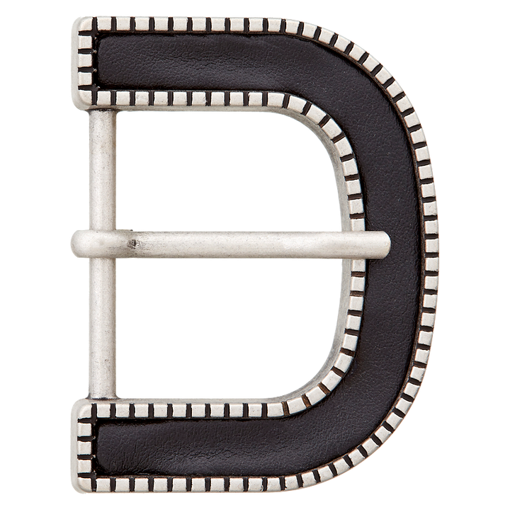 Metal/leather imitation buckle, 30mm, antique silver